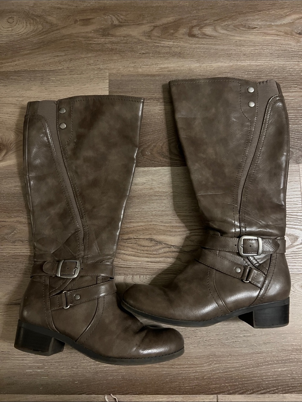 Women's Wide Calf Buckle Boots - Taupe